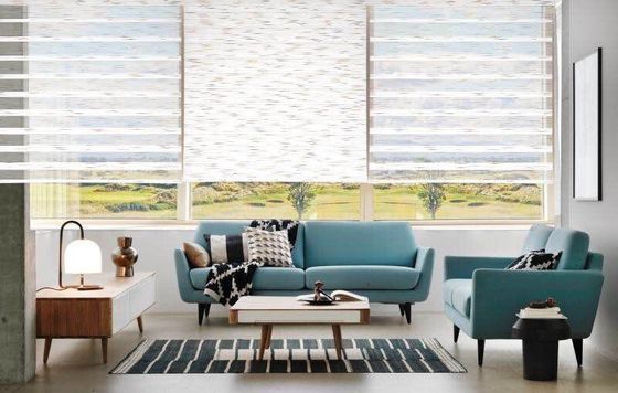 La fenêtre décorative de bureau de rouleau drape l'ODM de style de zèbre de double couche de rideaux